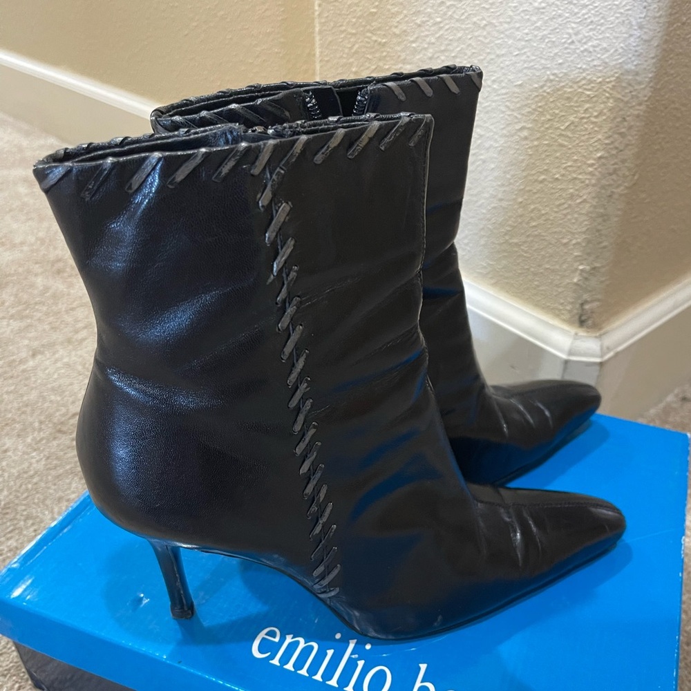 Emilio Pucci Black Heeled Boots with Stitch Detail